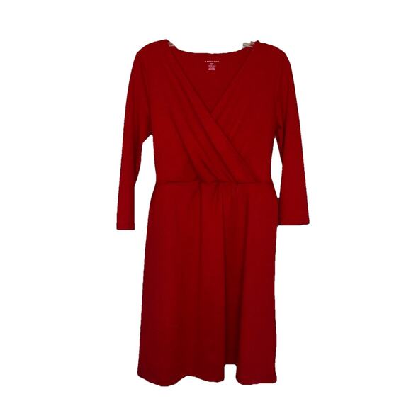 Lands’ End Women’s Small Petite Red Faux Wrap Dress 3/4 Sleeve Classic Fit - Picture 7 of 7